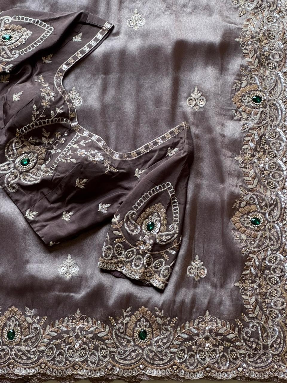 soft shimmer tissue silk saree pearl sequence multi aari coding with blouse .