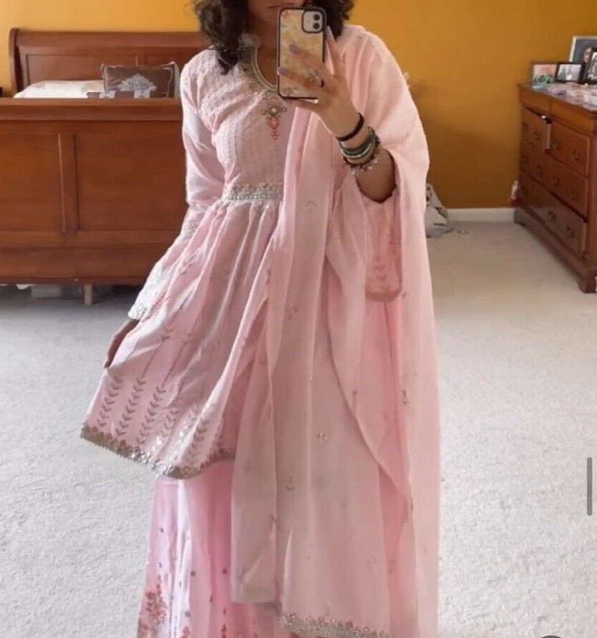 Mint Green & Pink Embroidered Sharara Set – Ethnic Wear