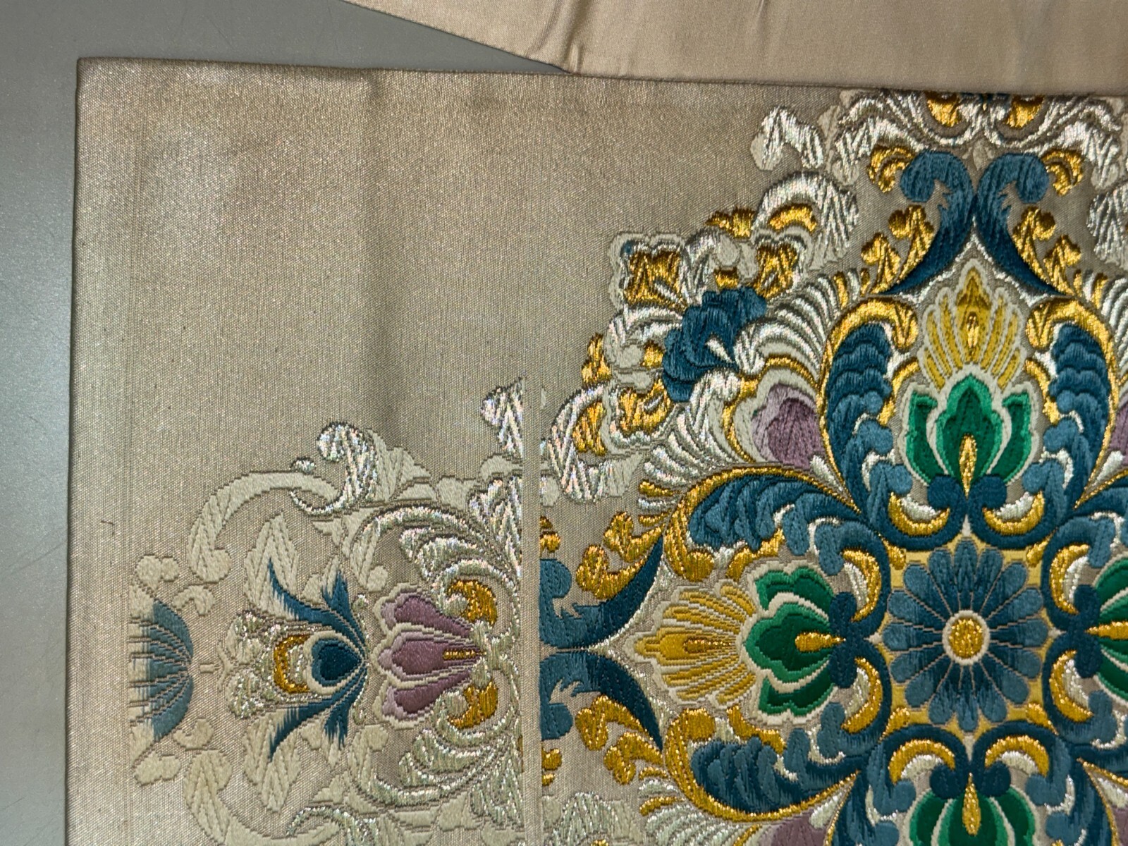 Japanese Vintage Kimono Fukuro Obi silk White Embroidery Expensive Dirt 170x12in