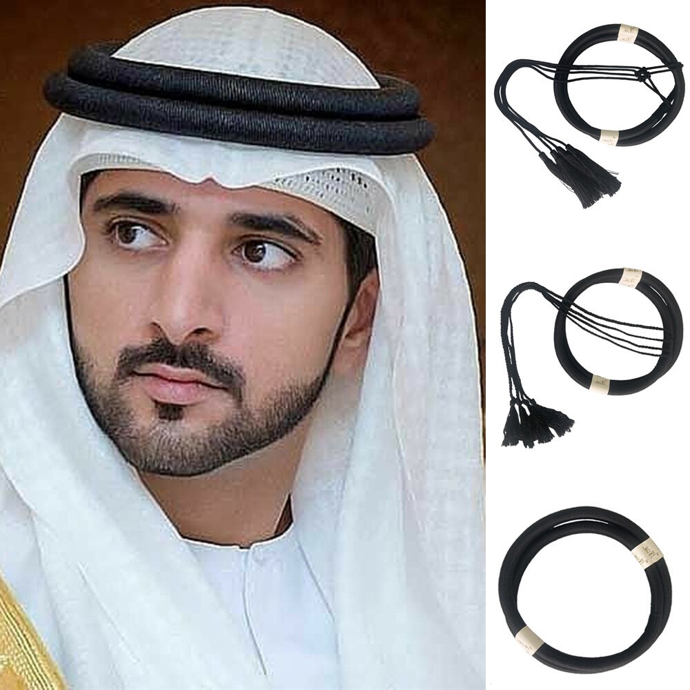Saudi Arabia Men Black Hair Band Men Headband With Tassel Scarf Dubai Headwear
