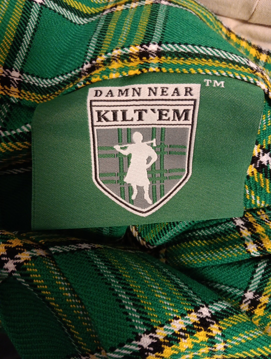 Damn Near Kilt ‘Em Irish/Scottish Green/Yellow Plaid Kilt GB Packers UO Duck Fan
