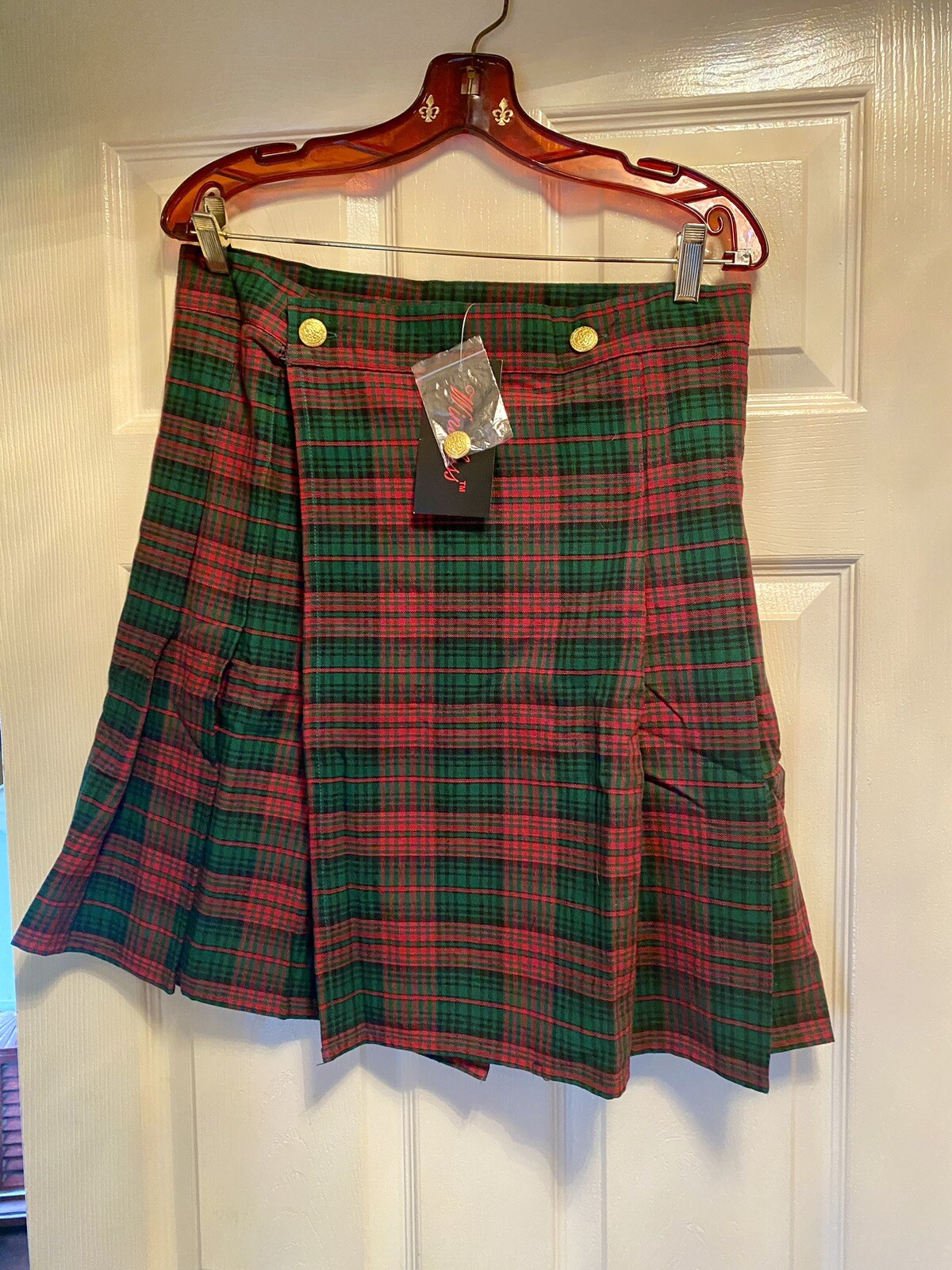 Red Green Black Plaid Men Unisex Scottish Kilt by Museum Replicas S:Med NWT