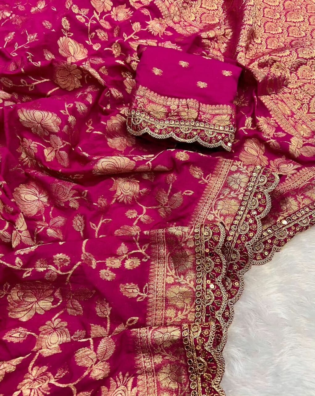 complete khadi georgette light wait saree heavy work in border with blouse same.