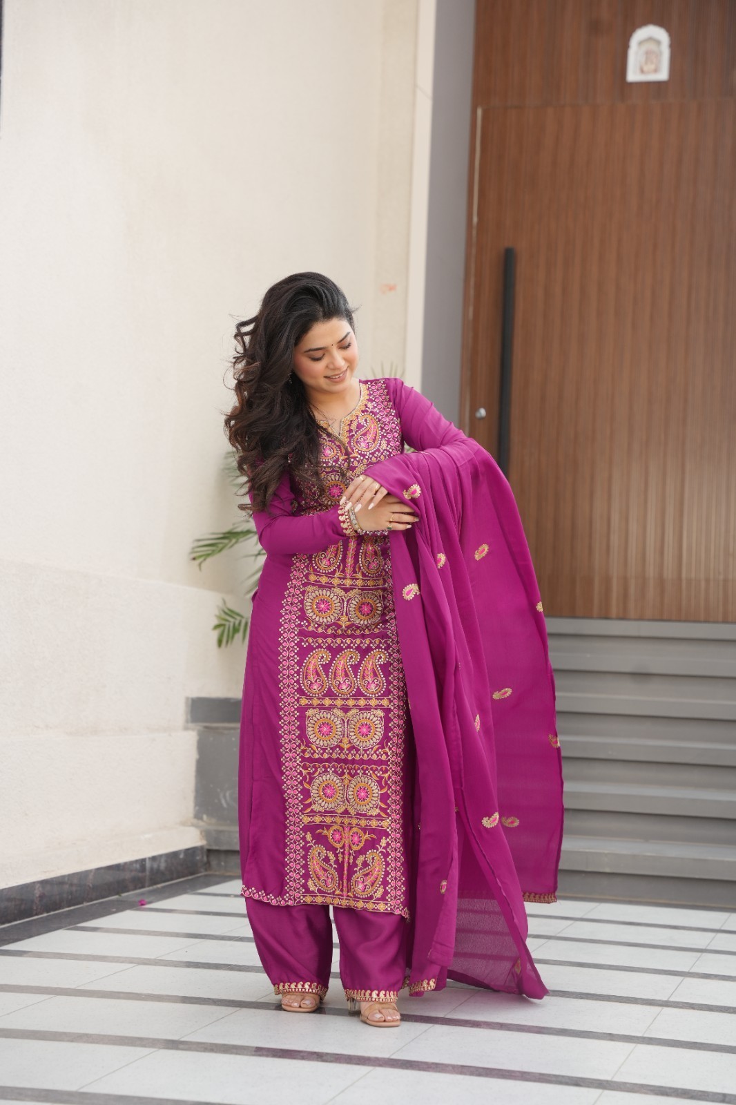 Pakistani Concept Georgette Palazzo Suit Heavy Embroidery Readymade Dress