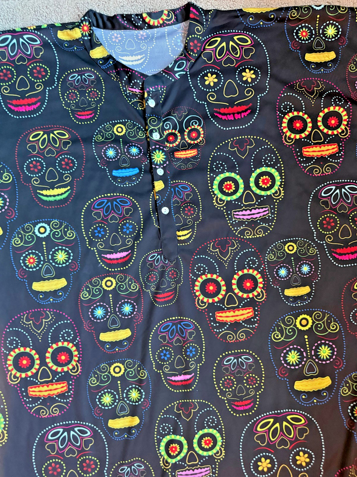 Kaftan Black Skulls Day of the Dead Halloween Skulls Men’s Unisex New Mexico Hip