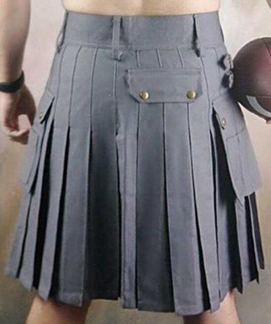 Men’s Scottish Utility Kilt Grey Cotton Cargo Pockets Skirt Highland kilt