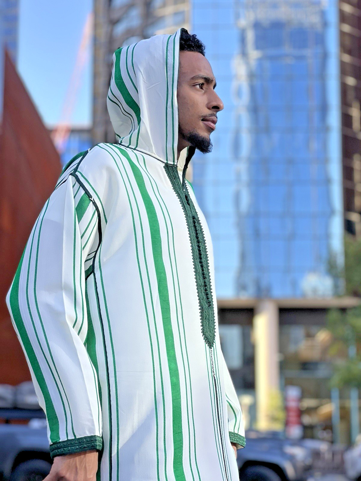 Premium Moroccan Thobe With Hood – Emerald Green Djellaba Chaara – EID SPECIAL!