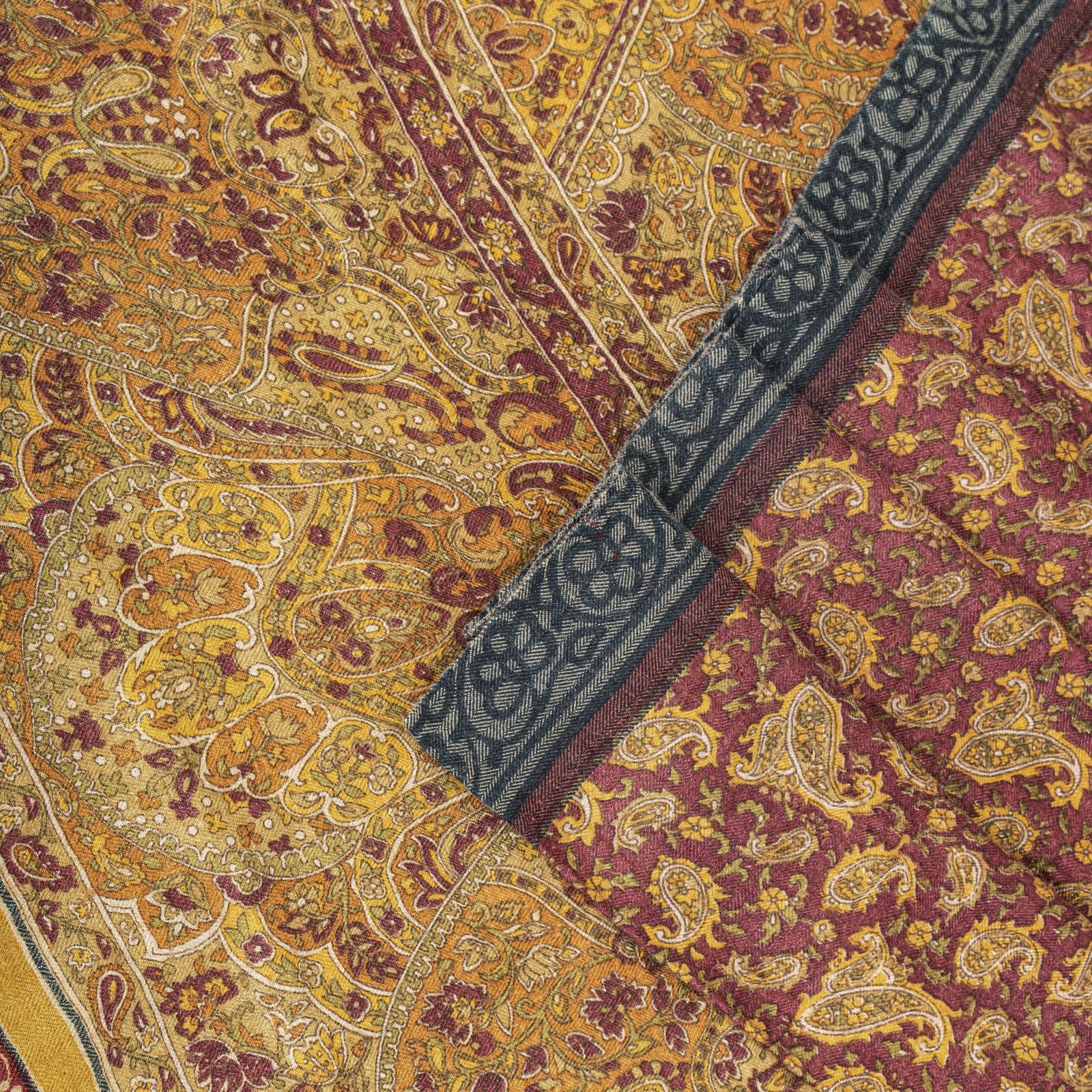 Sanskriti Vintage Red Pure Woolen Saree Paisley Print Sari 5Yd Soft Craft Fabric