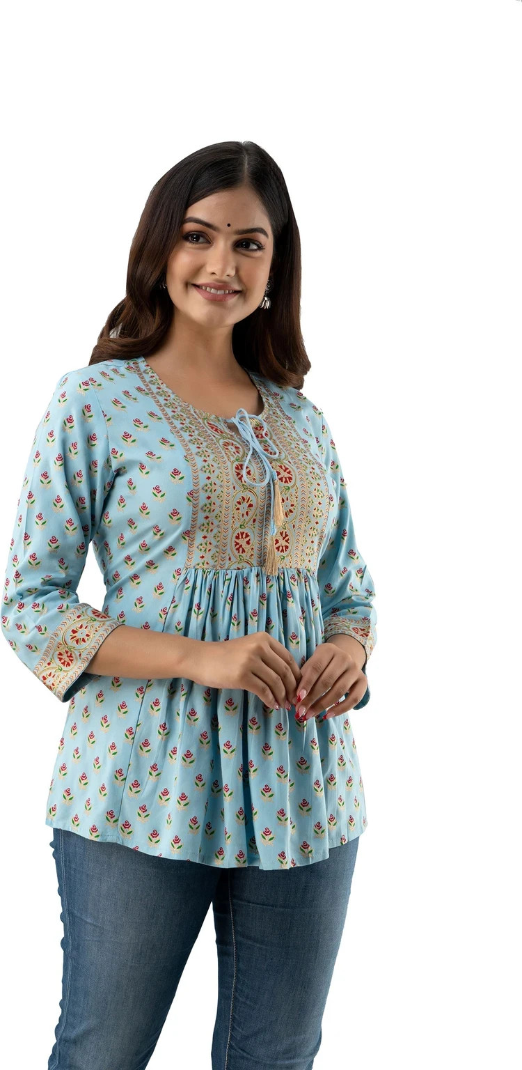 Women Casual Regular Fit Printed Kurta Top Designer Bollywood Tunic Kurti Dress