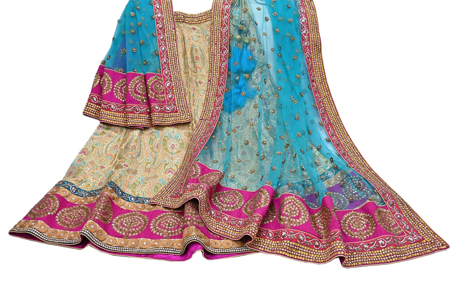 Indian Heavy Beige blue Pure Silk/Net Hand Embroidered Designer Lehenga 3pcs set