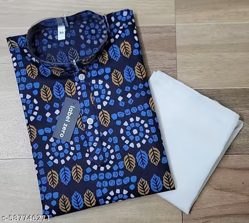 Boys Festive & Party Wear Printed Cotton Blend Kurta with Pyjama Set Ethnic Wear