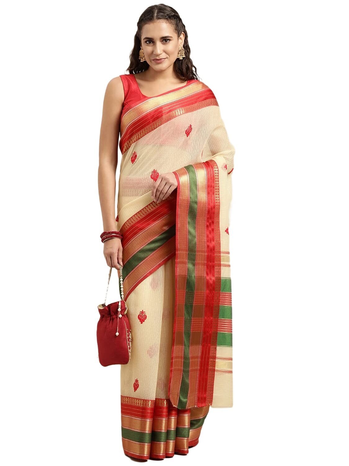 Women’s Cotton Silk Blend Jacquard Kota Doria Banarasi Saree With Blouse Piece