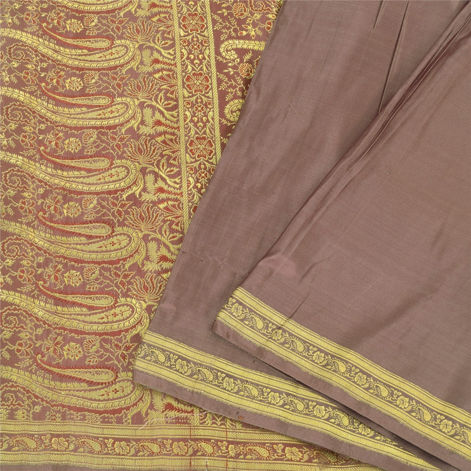 Sanskriti Vintage Lilac Soft Pure Silk Sarees Brocade/Banarasi Zari HandWoven 5Y