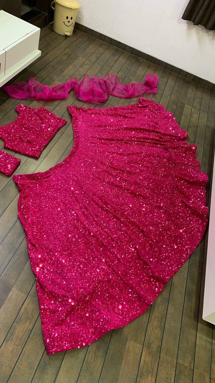 Indian Look Pink Velvet Lehenga Choli And Stylish Blouse For Women Ethnic Wear