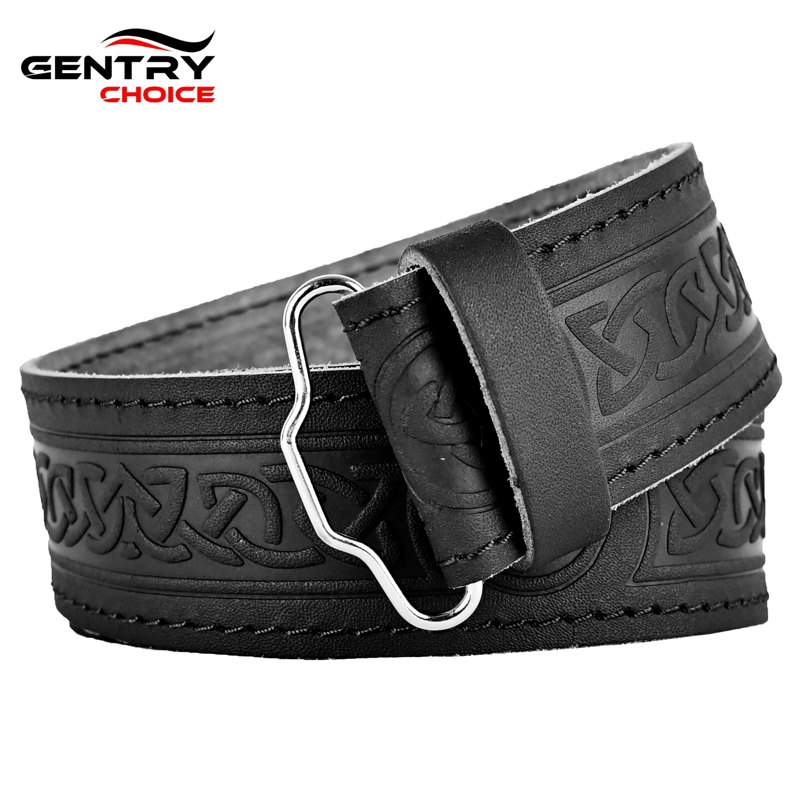 Mens Tartan Kilt Belt Black Celtic Knot Embossed Scottish Highlanders Kilt Belt