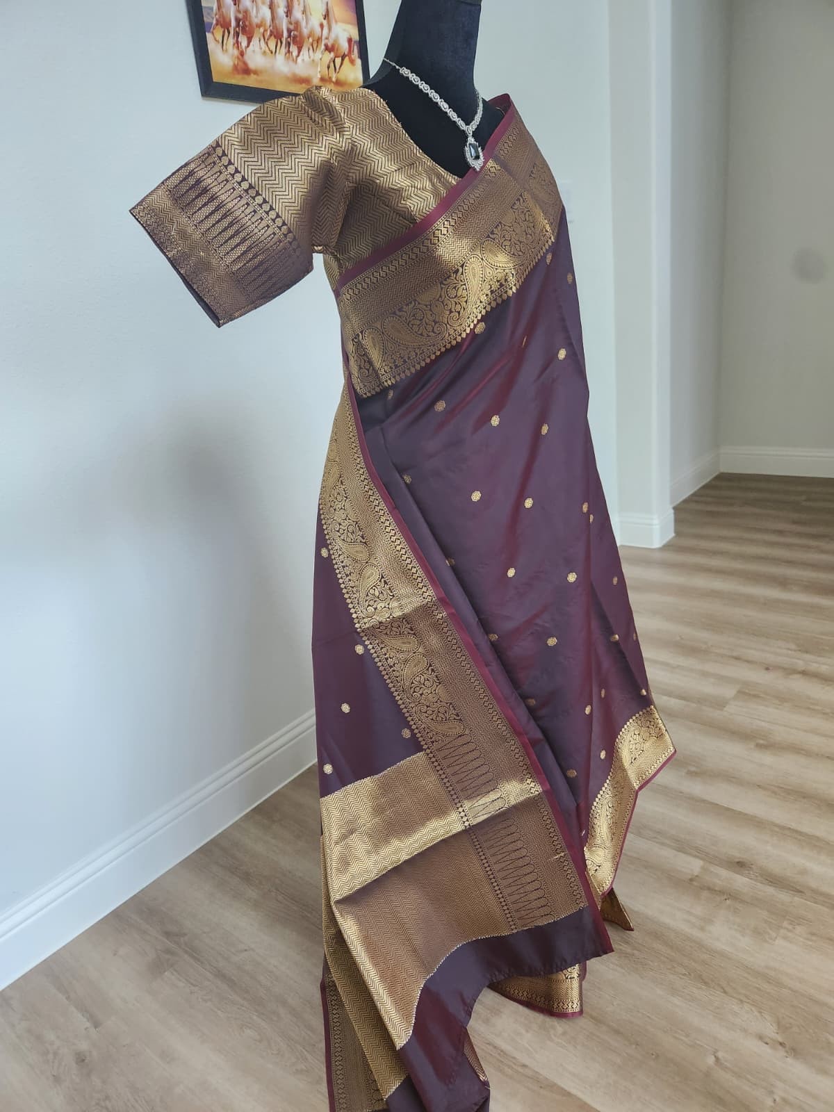Coffee Brown Warm Silk saree with Stitched Blouse