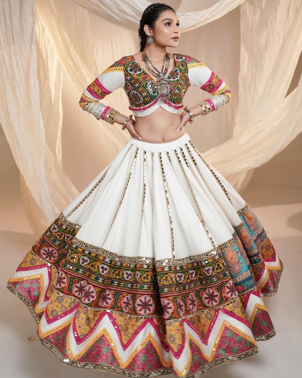 Beautiful white color Navratri Lehenga Choli For Women By Aadat Export