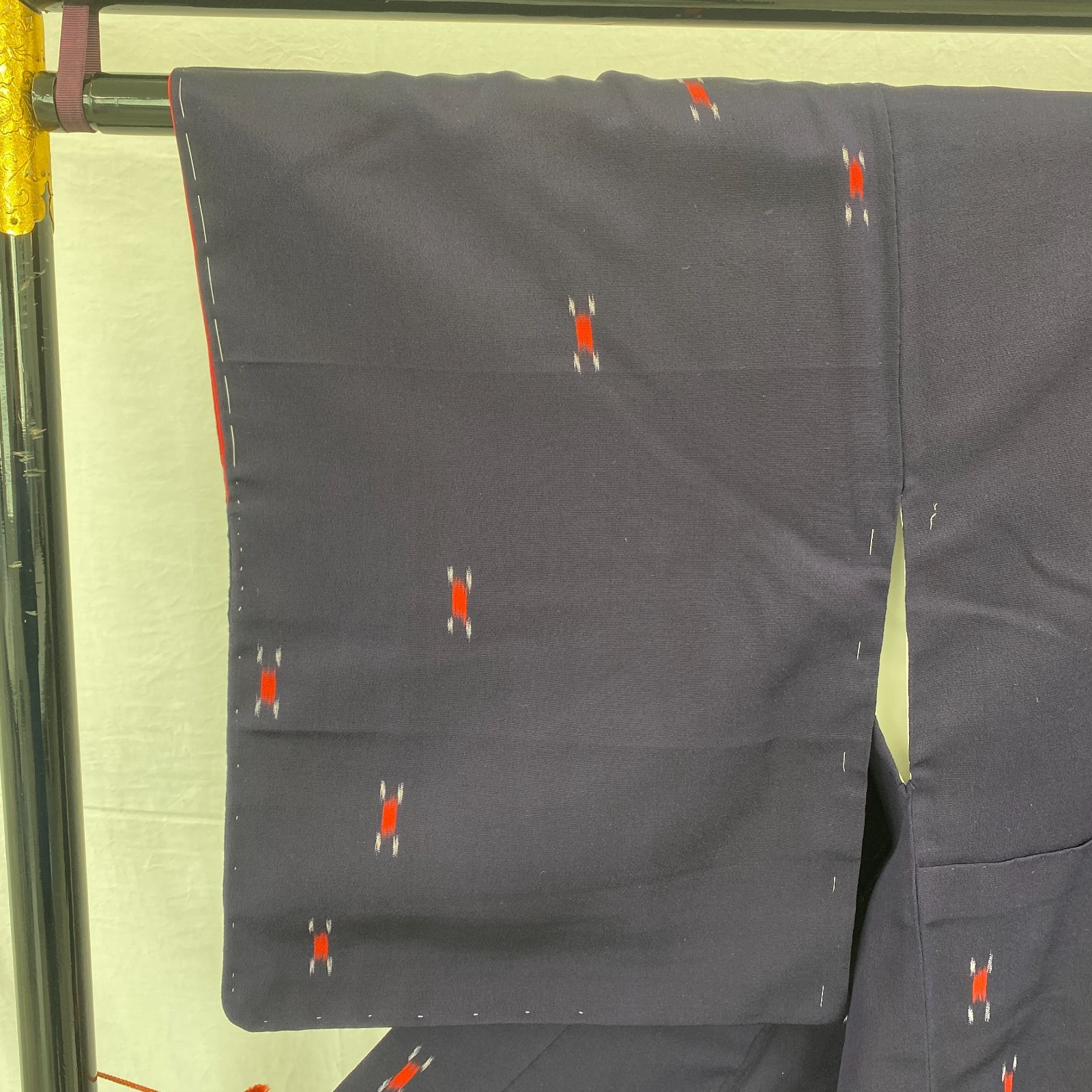 Japanese Vintage Kimono Polyester Navy Komon Traditional Authentic Length 55 in