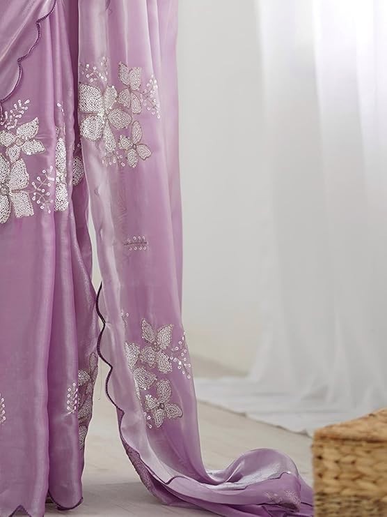 Women’s Shimmer Organza Sequence Embroidery Saree With Unstitched Blouse Piece