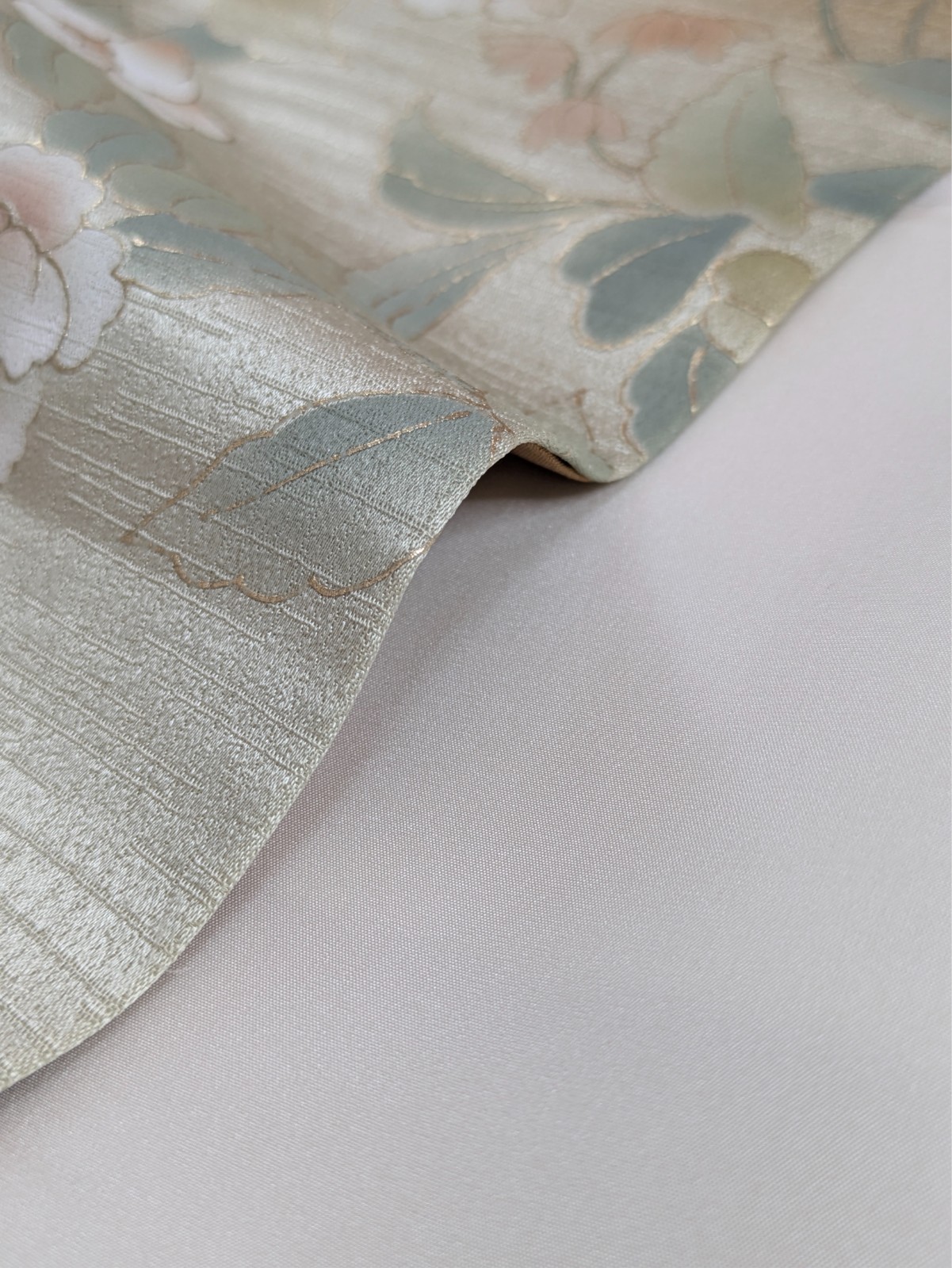Authentic Japanese Kimono Silk Homongi Gold Beige Hand Painted Floral Art Luxury