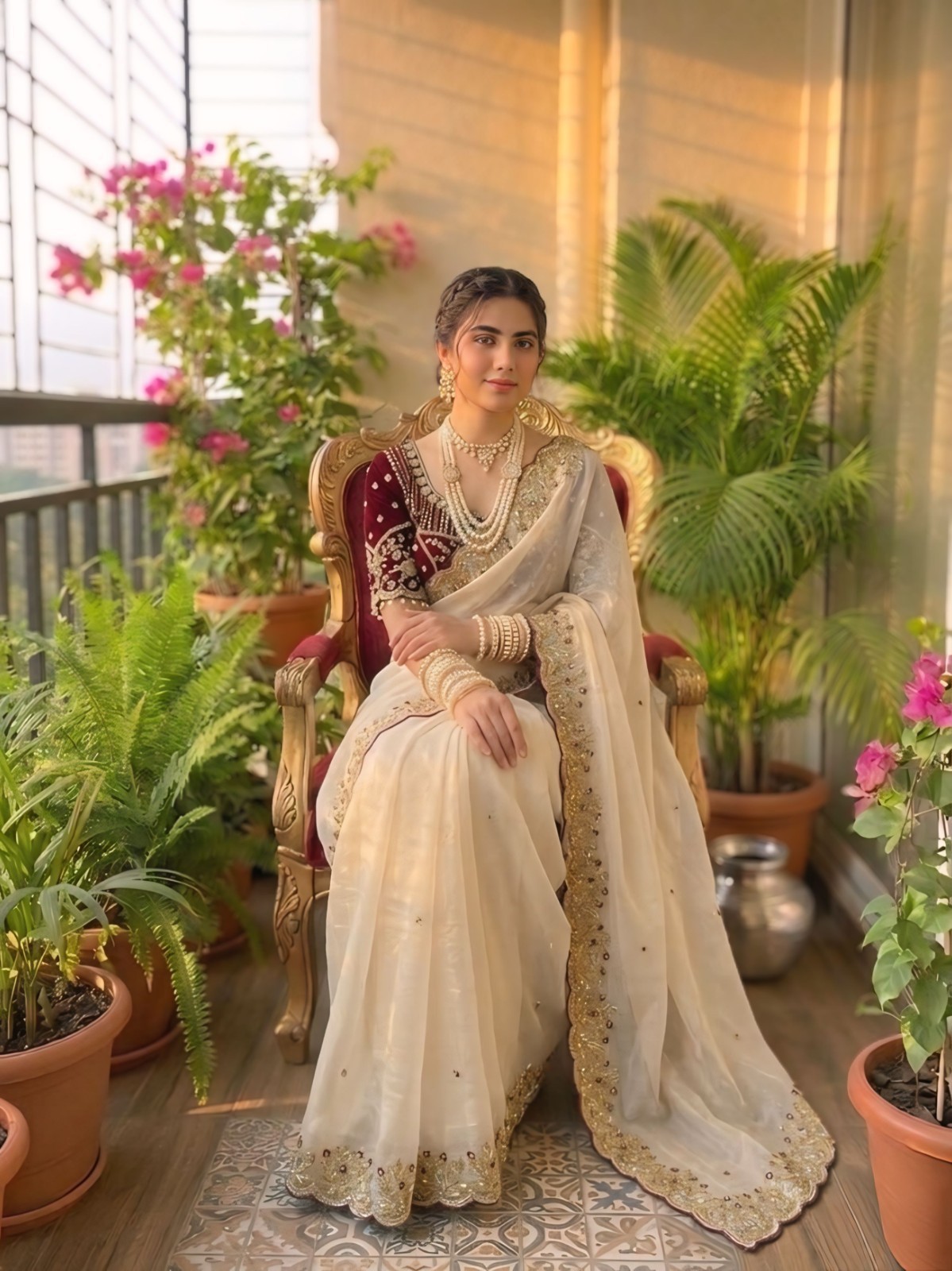 Soft Organza Party Wear Saree with Delicate Floral Embroidery & Designer Blouse