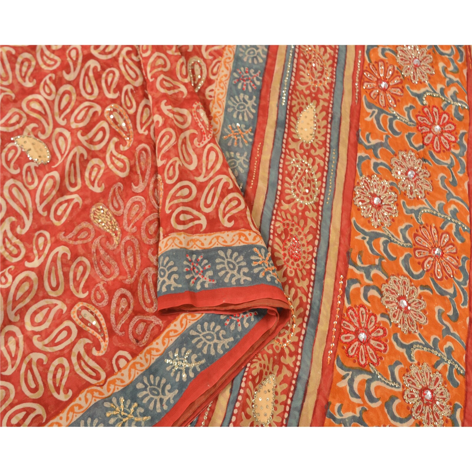Sanskriti Vintage Bollywood Sarees Pure Georgette Silk Hand Beaded Sari Fabric