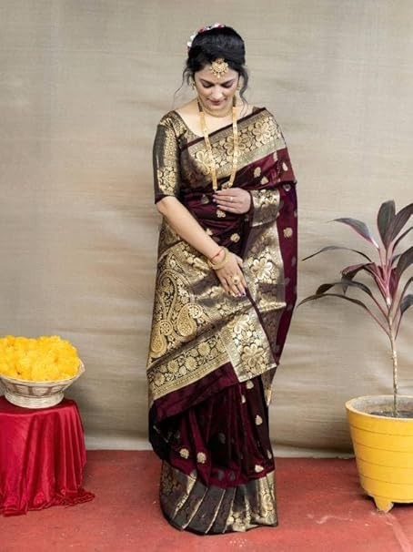 Women’s Pure Soft Silk Saree With Blouse Piece For Wedding