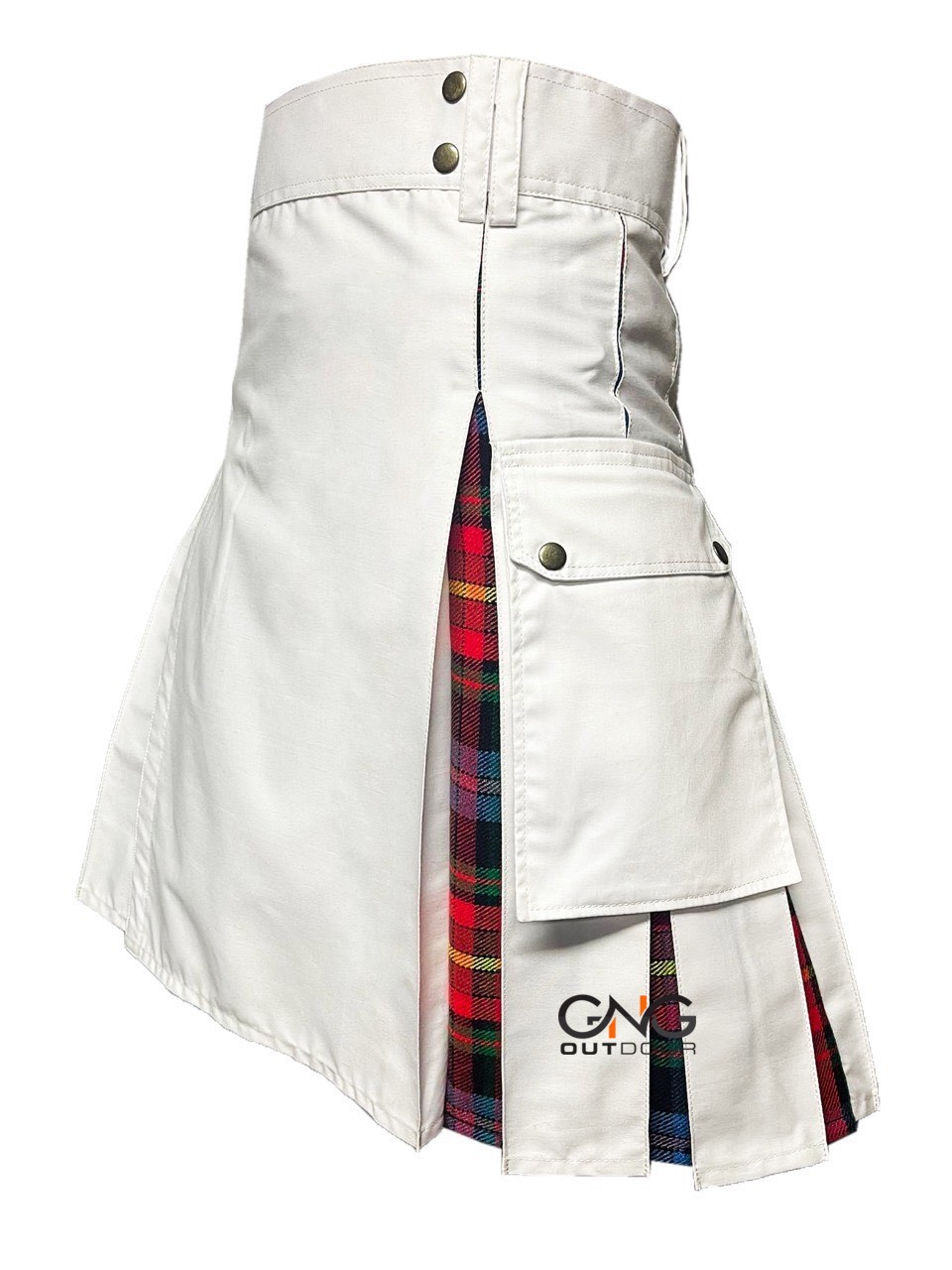 Men’s White Tartan Pleats Hybrid Kilt Scottish Modern Fashion Utility Kilt