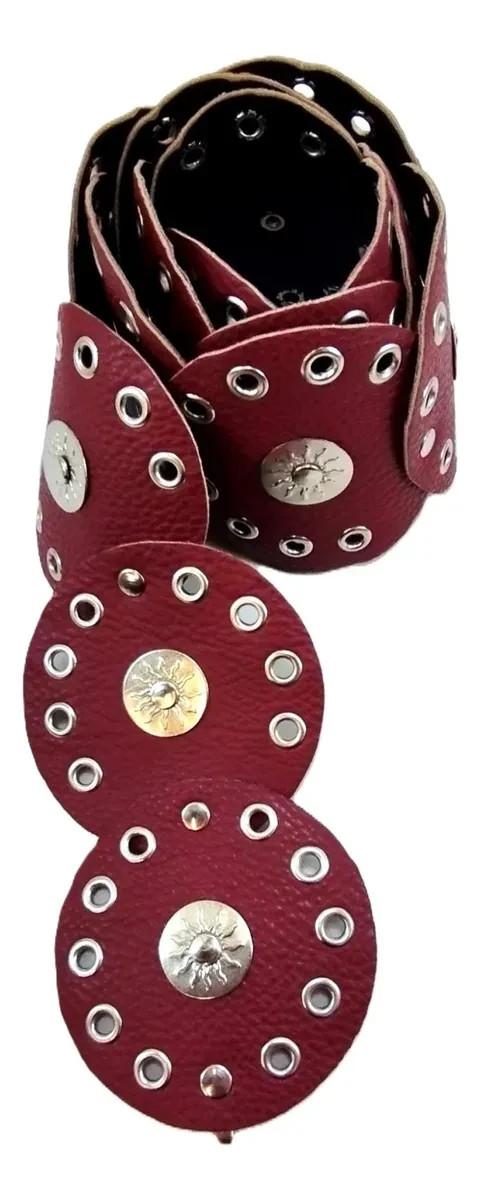 Cinturón Ancho Faja De Gajos Eco Cuero Circulos Rojo 8,5 Cm