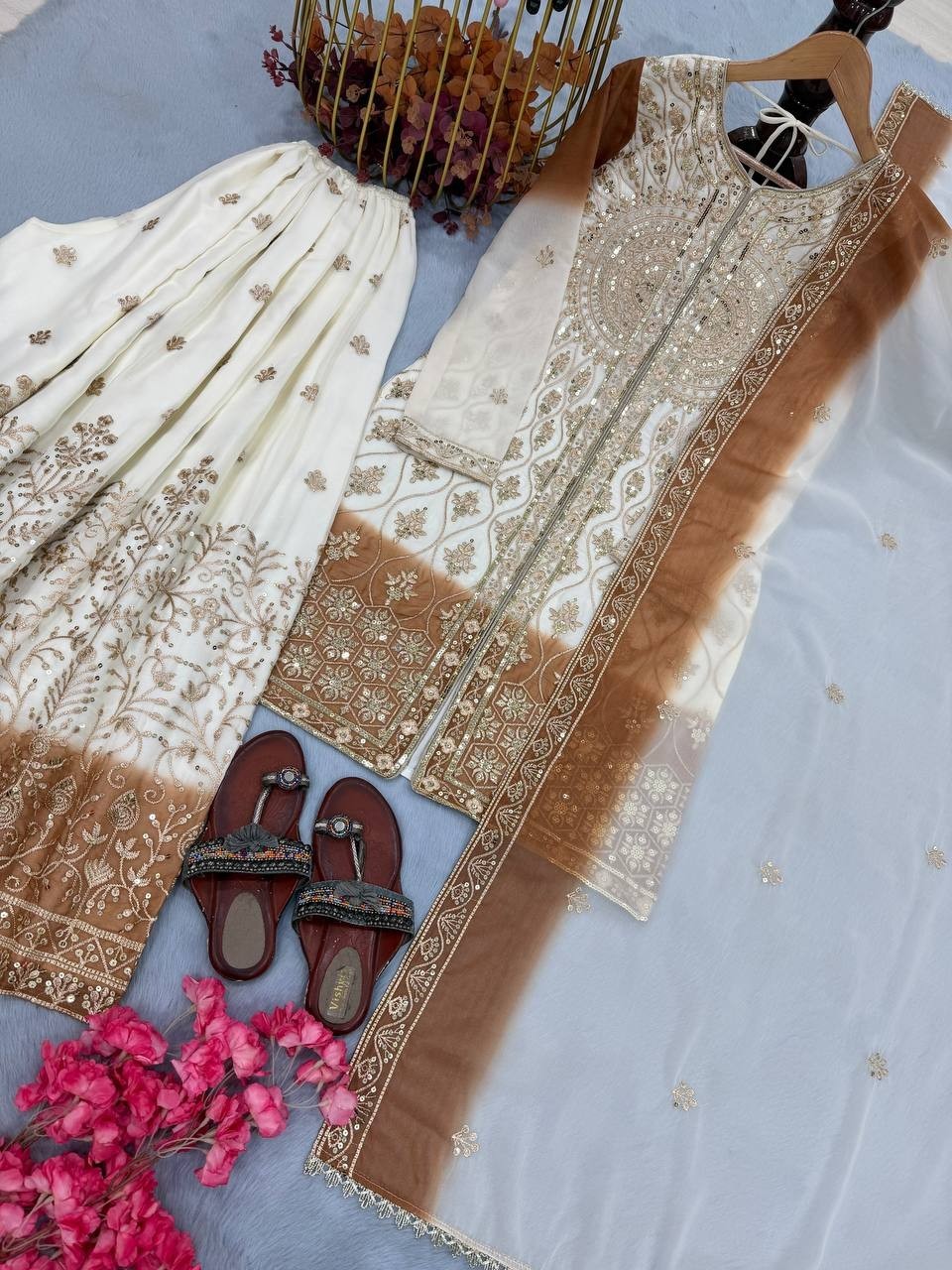 Stunning Designer Star Georgette Kurta Palazzo With Dupatta For Women