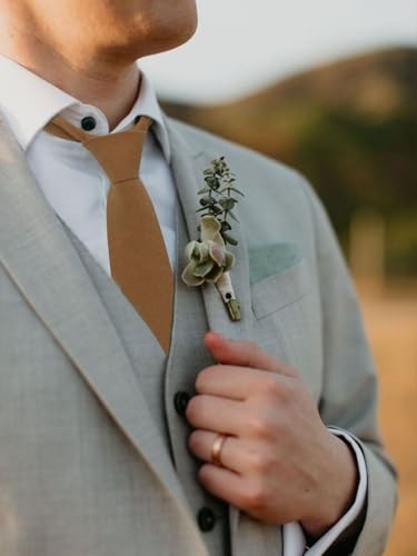 Skinny Ties for Men,Cotton Linen Neck Tie for Daily Dress,Weddings, Brown