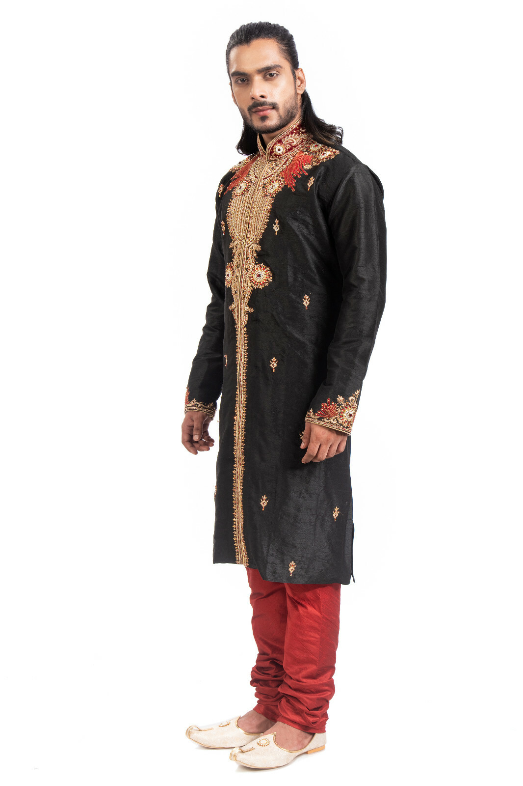 itailorman Indian Ethnic Design Black Kurta Churidar for Men 2pc