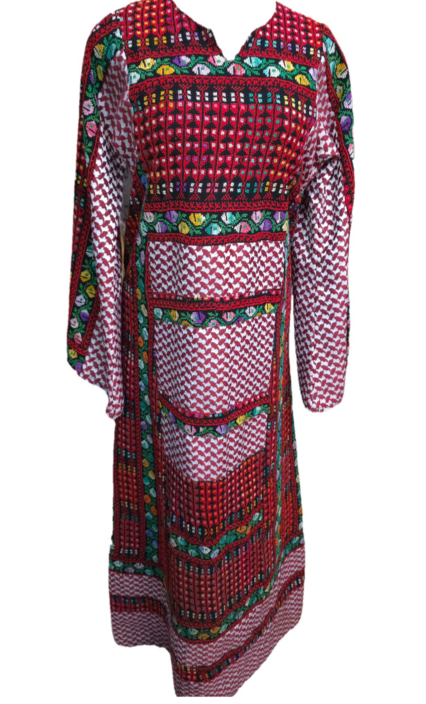 Authentic Jordanian Thobe Hand Embroidered Tatreez Traditional Red Maxi Dress