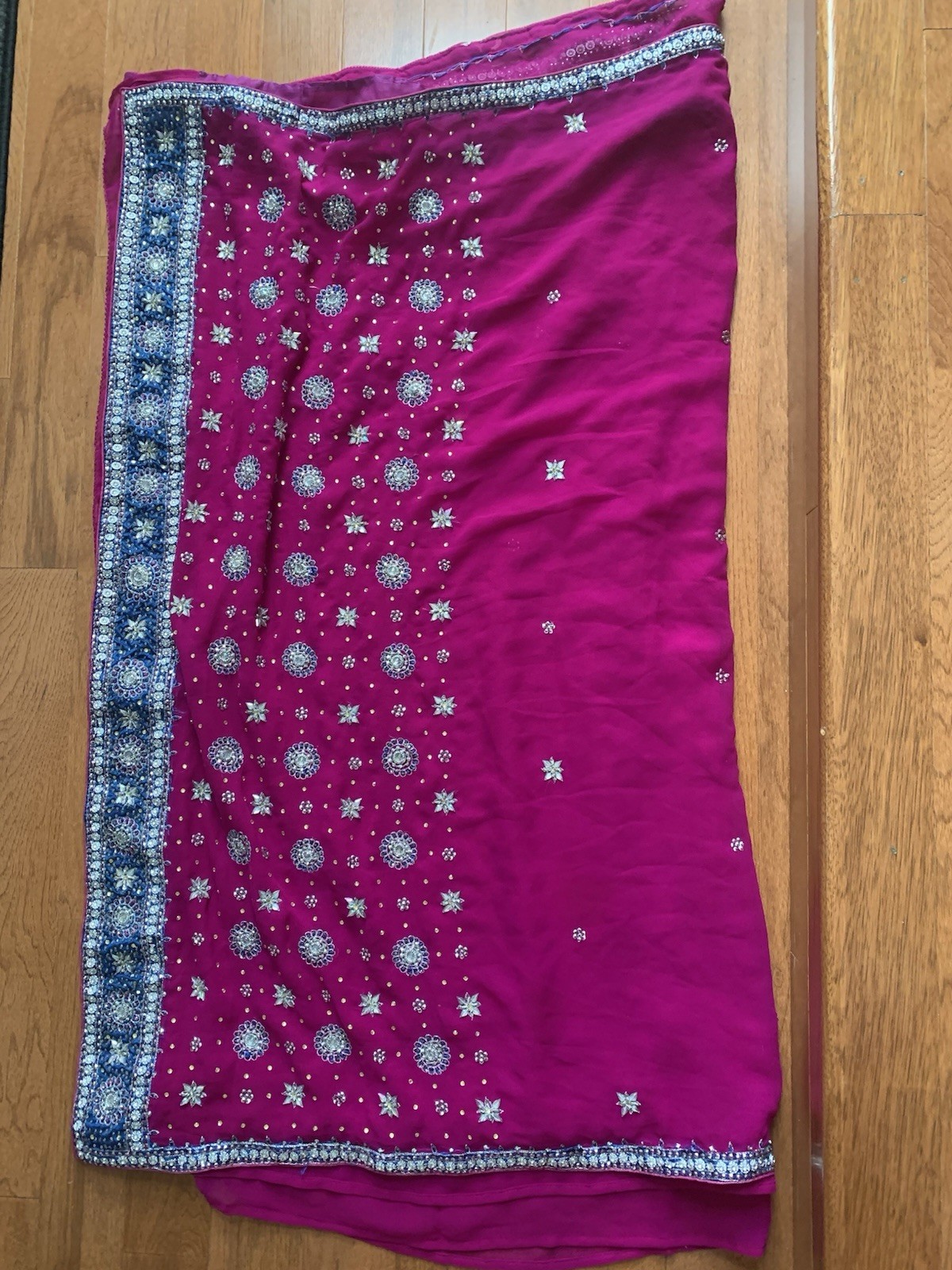 Sanskriti Vintage Indian Saree Georgette Hand Beaded Woven Fabric Ethnic Sari
