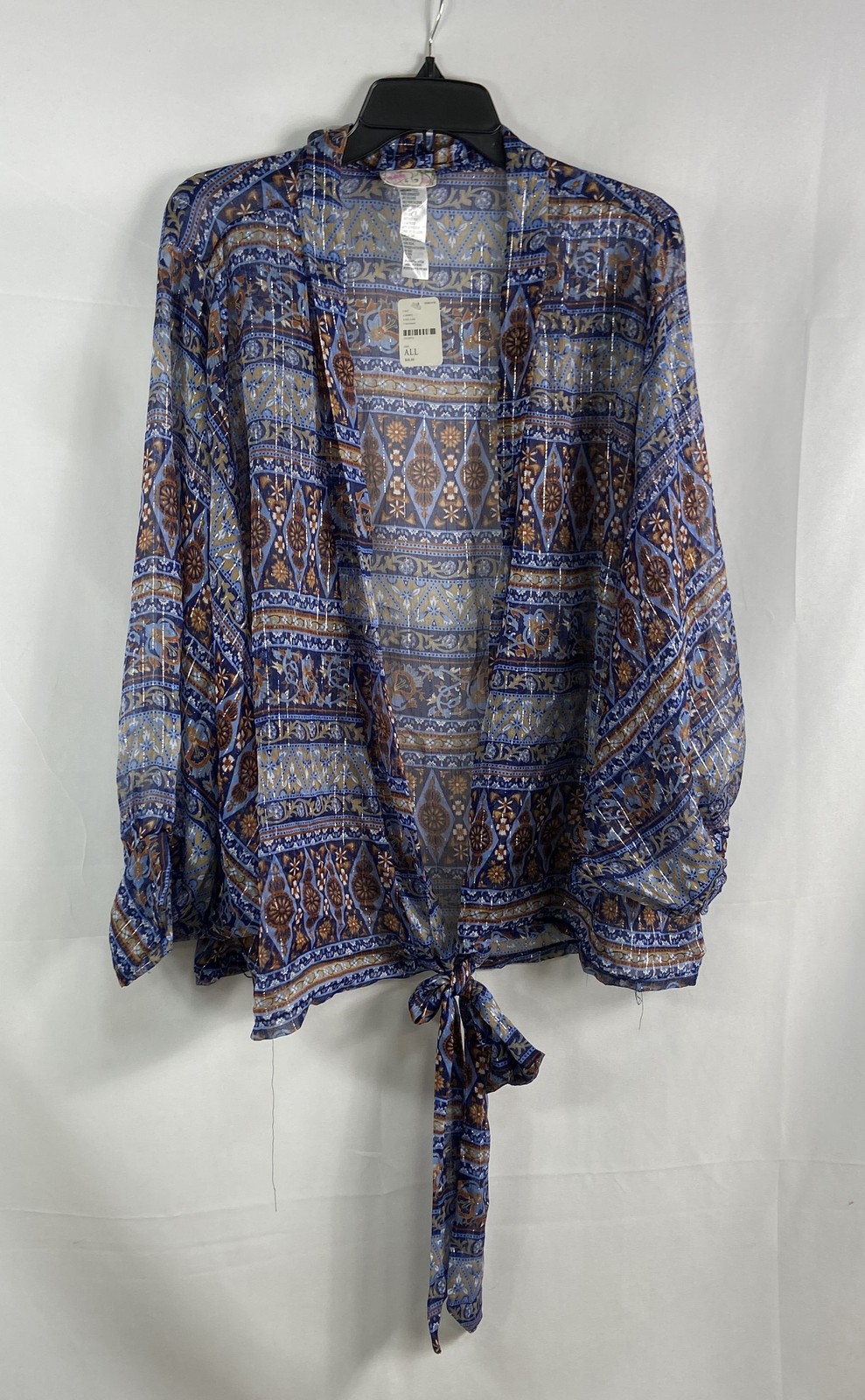 Free People Women’s Solstice Shimmer Tie Front Kimono Navy Paisley Cover Up NWT