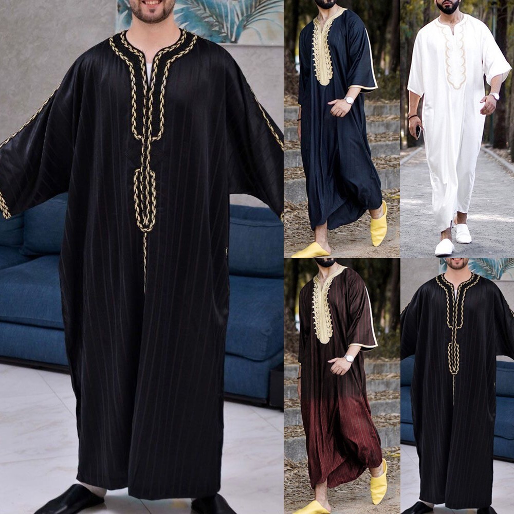 Mens Muslim Clothing Saudi Arab Jubba Kaftan,Dishdash,Thobe,Long-Sleeve