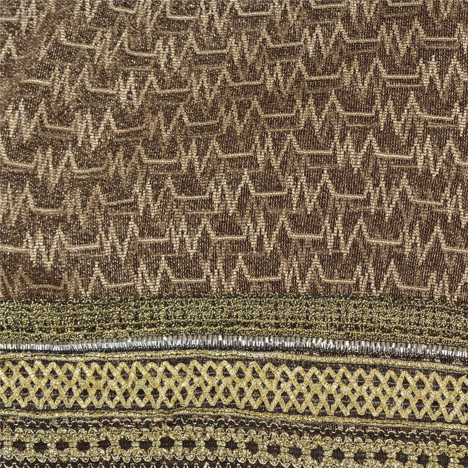 Sanskriti Vintage Brown Saree Net Mesh Hand Beaded Woven Fabric Sari