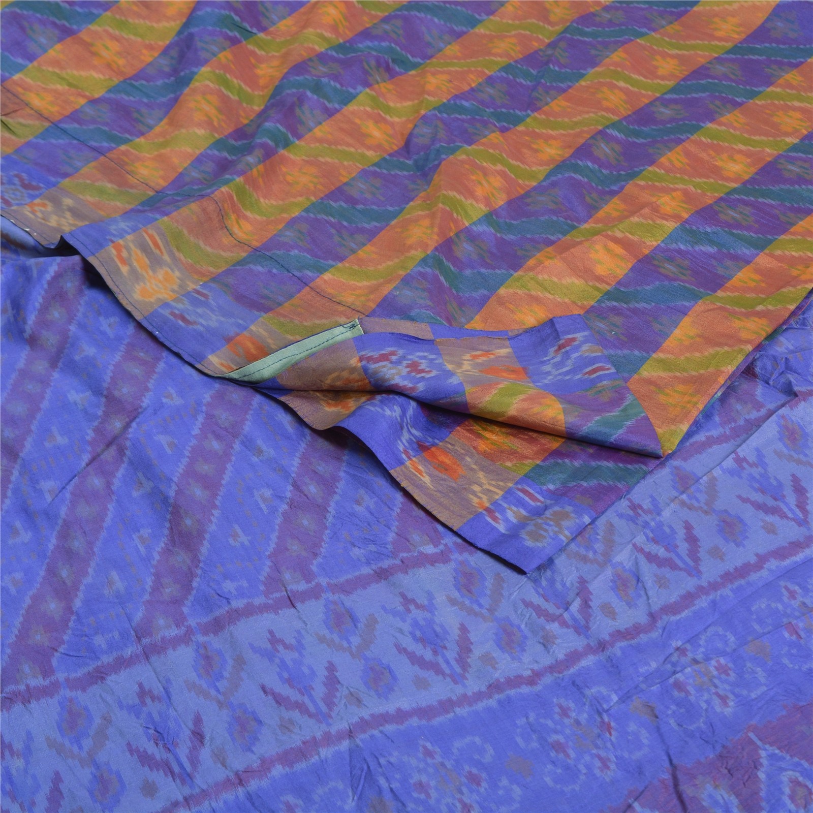 Sanskriti Vintage Saree Blue Sambhalpuri Hand Woven Ikat Pure Silk Sari Fabric