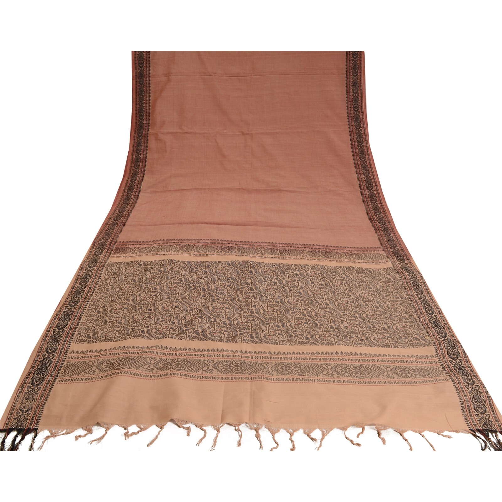 Sanskriti Vintage Peach Sarees Blend Cotton Woven Premium Sari Craft 5 Yd Fabric