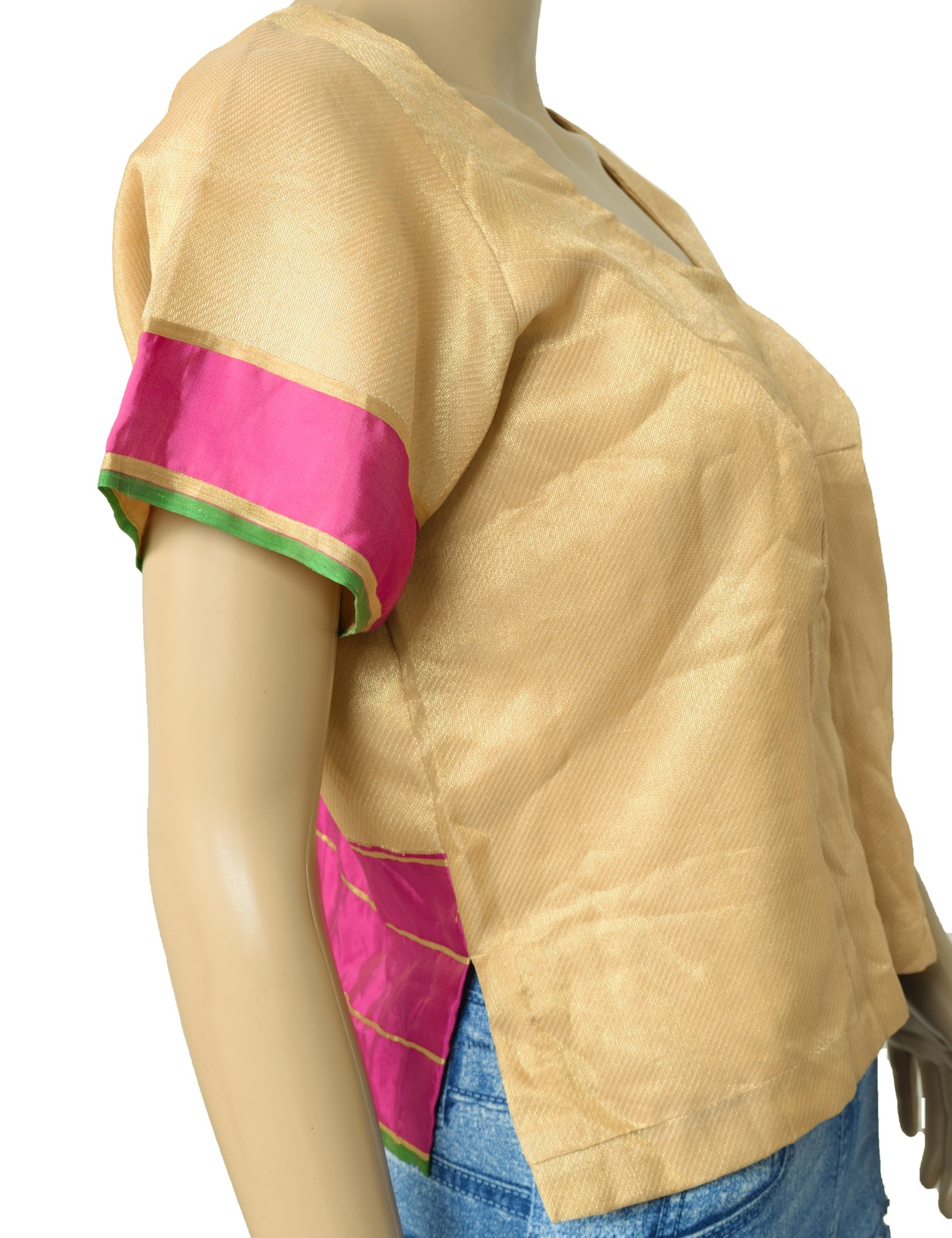 Sushila Vintage Beige Readymade Stitched Sari Blouse Silk Woven Designer Choli