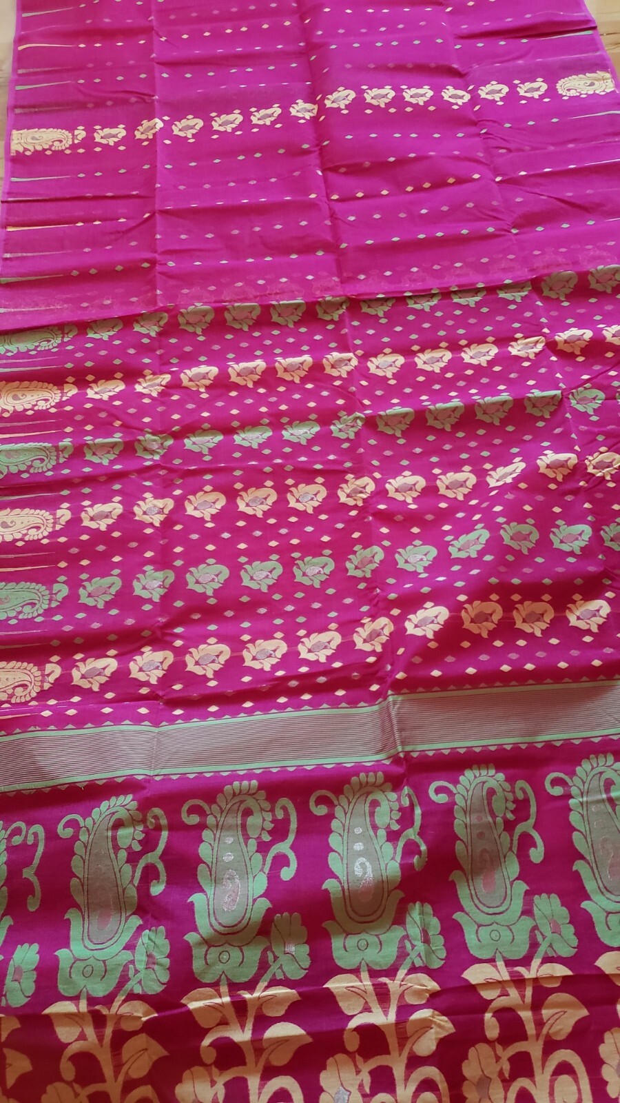 Jamdani Saree Cotton Hot Pink With Multicolor Jamdani Weaving