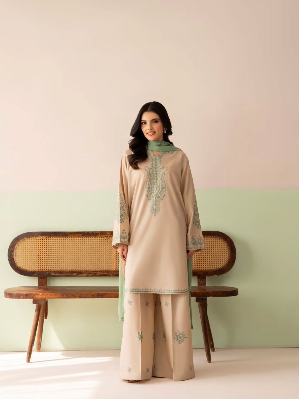 Designer Heavy Pure Roman Silk Top with Roman Silk Palazzo and Faux Georgette
