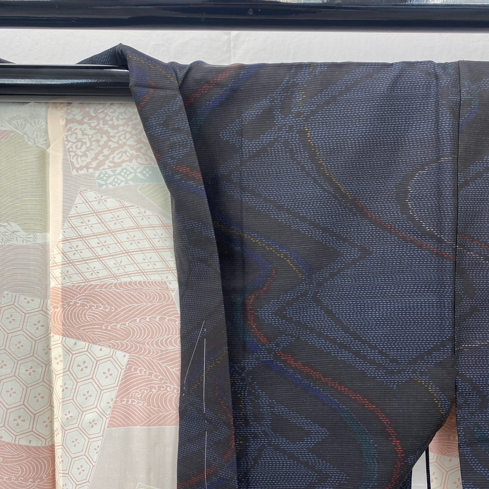 Japanese Vintage Kimono Haori Jacket Silk Navy Oshima Traditional Authentic 33in
