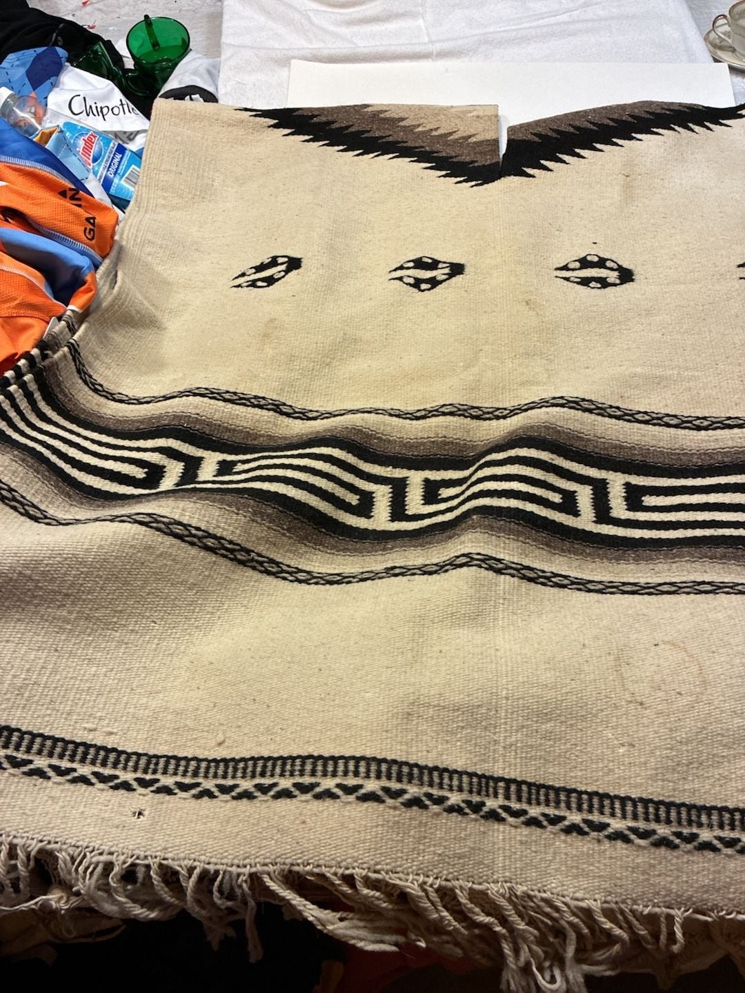 Handwoven Traditional Wool Gaban Poncho with Geometric Design