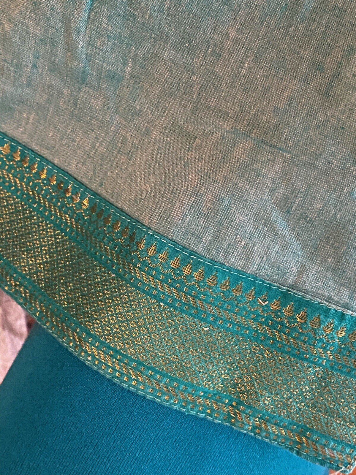 Two-toned Turquoise Teal Kurti Shirt With Zari Border