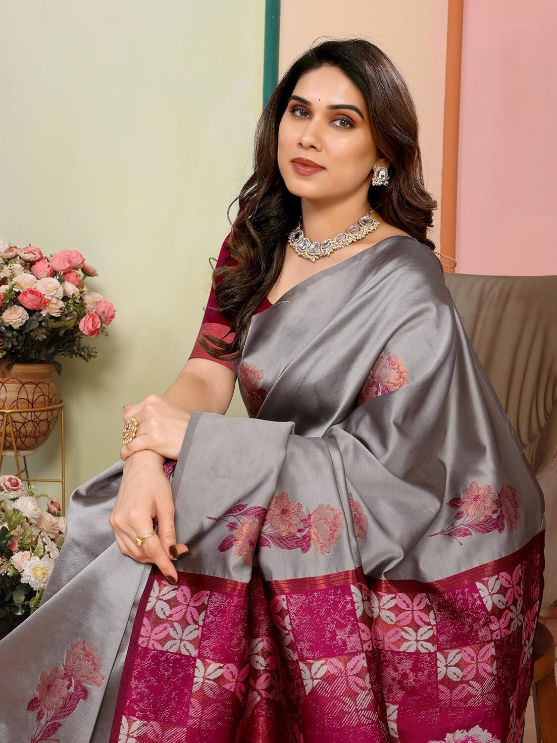Women’s Kanjivaram Banarasi Soft Silk Saree With Unstitched Blouse Piece