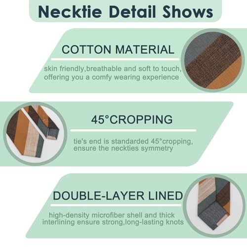 Skinny Ties for Men,Cotton Linen Neck Tie for Daily Brown Striped