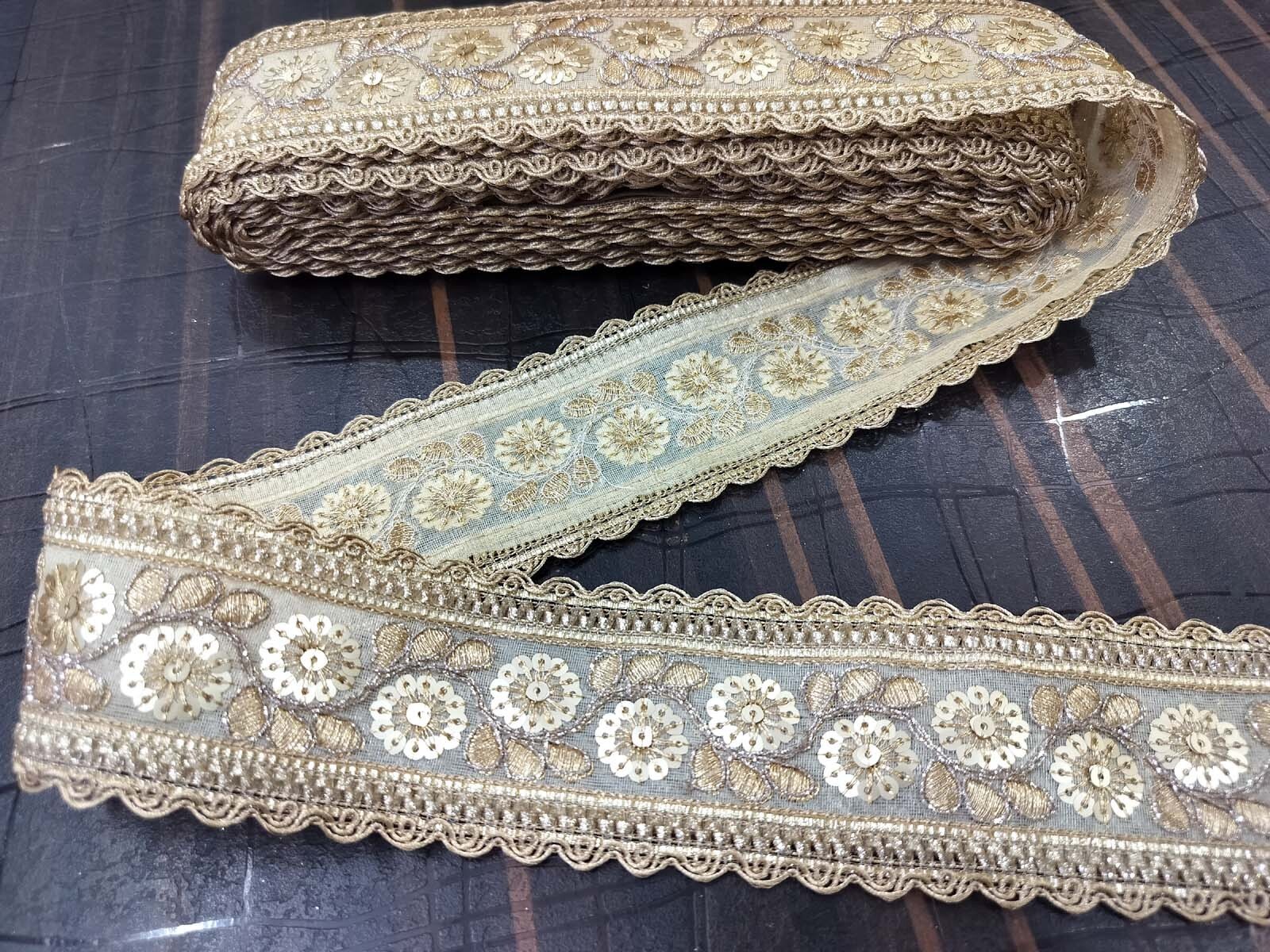 lace 9 Yard Indian Trim and lace Golden Blouse,Dress,Lehenga,zari,Sequins Work