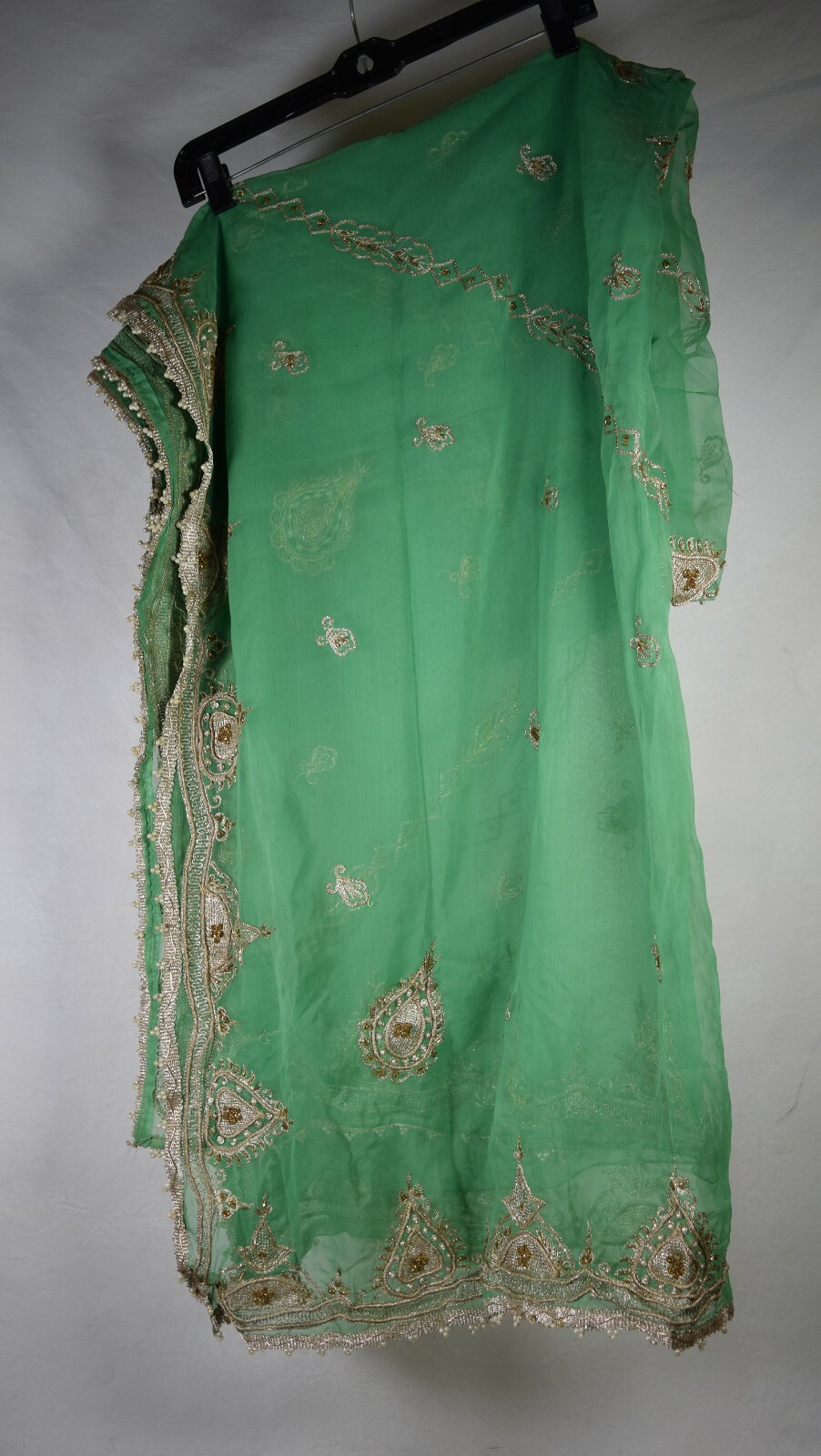 Antique Beads Gota Work Indian Cut Saree Sari Party Wear Dress Grass Green Gold