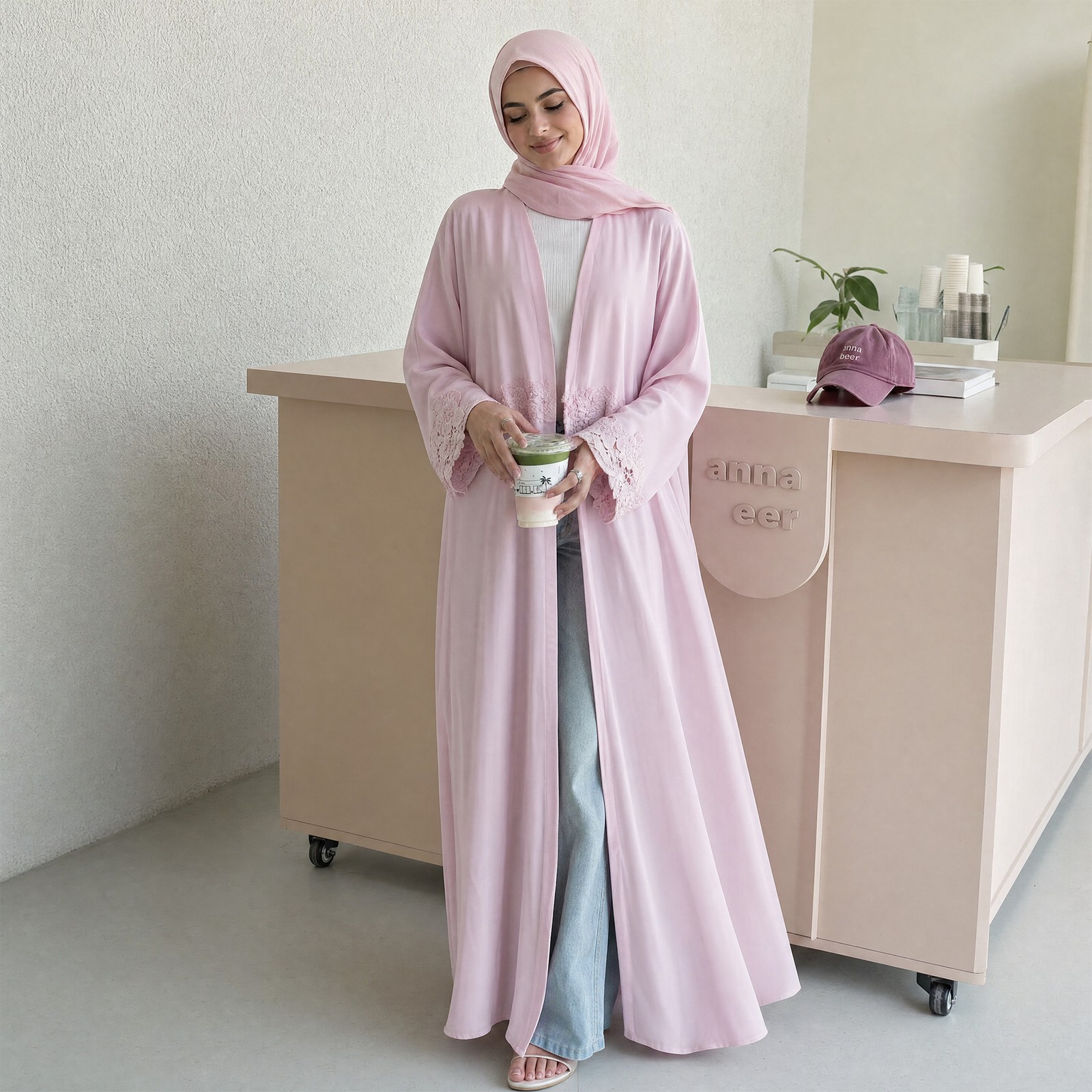 Muslim Robe 3D Floral Applique Open Abaya Cardigan Dress Arab Women Kaftan Gown